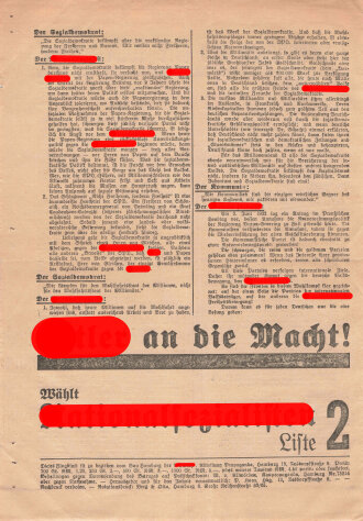NSDAP Flugblatt "7 Hauptlügen und ihre Widerlegung", NSDAP Gau Hamburg, 1932, Nr. 61, ca. DIN A4, guter Zustand