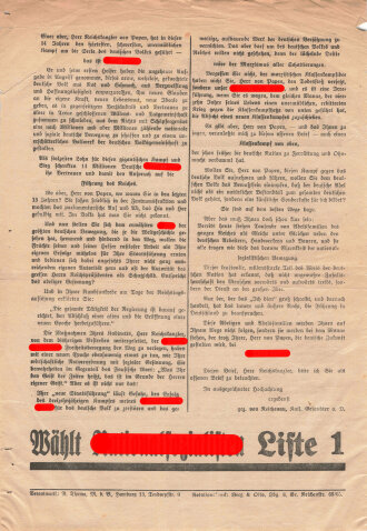 NSDAP Flugblatt "Offener Brief an Herrn von Papen", Hamburg, 1932, Nr. 77, ca. DIN A4, guter Zustand