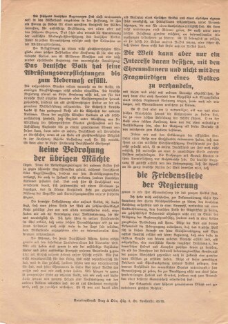 NSDAP Flugblatt "Adolf Hitlers Aufruf an die Welt!", 2 Blätter, 4 Seiten, 1933, Nr.101, ca. DIN A4, sehr guter Zustand