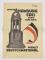 DNVP Flugblatt "Macht Hamburg frei durch eure Wahl - Wählt Deutschnational", Faltblatt, 4 Seiten, Hamburger Bürgerschaftswahl am 24. April 1932, ca. DIN A4, gefaltet, sonst guter Zustand