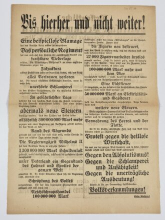 Flugblatt "Bis hierher und nicht weiter!", Hamburger Bürgerschaftswahl 1908, ca. 41 x 29 cm, gefaltet, sonst guter Zustand