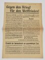 SPD Flugblatt "Gegen den Krieg! Für den Weltfrieden!", Hamburg 1912, ca. 41 x 29 cm, gefaltet, sonst guter Zustand