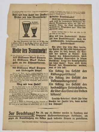 Proletarisches Flugblatt "Deutscher Arbeiter", Hamburg, 1909, ca. 41 x 29 cm, gefaltet, sonst guter Zustand