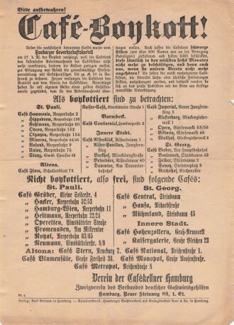 Gewerkschafts-Flugblatt "Café-Boykott",...