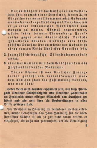 Tannenbergbund, Erich Ludendorff, Flugblatt/Broschüre "Genug der Verelendung - Genug der Deutschen Schmach", München, 8 lose Blätter, ca. 10,5 x 16 cm, gelocht, handschriftliche Notizen, sonst guter Zustand