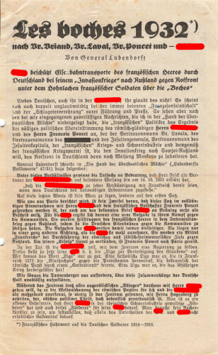 Tannenbergbund, Erich Ludendorff, Flugblatt "Les boches 1932", München, ca. DIN A5, gelocht, sonst guter Zustand