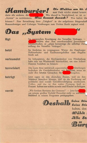 Deutsche Staatspartei, Liste 4, Flugblatt "Das...