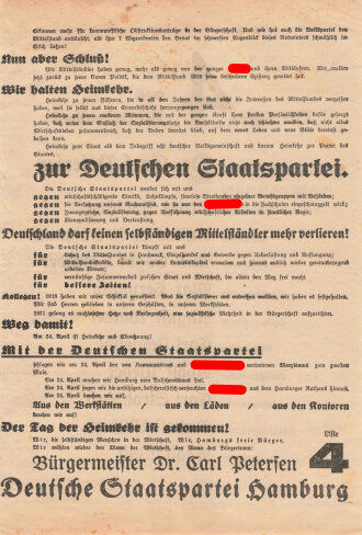 Deutsche Staatspartei, Liste 4, Flugblatt "Die Liste...
