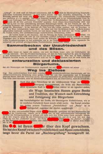 Deutsche Staatspartei, Liste 4, Flugblatt "Die Armee der Enteignung!", aus der Vossischen Zeitung, Hamburg, Bürgerschaftswahl 1932, ca. 32 x 43 cm, gelocht und in der Mitte zerschnitten, sonst guter Zustand