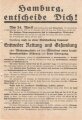 DNVP, Liste 5, Flugblatt "Hamburg, entscheide Dich!", Hamburg, Bürgerschaftswahl 1932, ca. DIN A4, gelocht, sonst guter Zustand