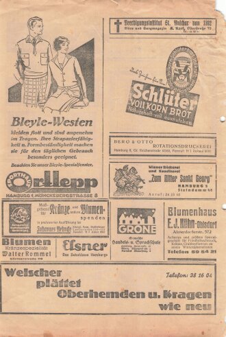 DNVP/Stahlhelm/Kampffront Schwarz-Weiß-Rot, Liste 5, Wahlwerbung auf einem Zeitungsblatt, Hamburg, Reichstagswahl 1933, ca. DIN A4, gelocht, leicht verschlissen