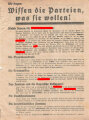 DVP, Liste 7, Flugblatt "Wissen die Parteien, was sie wollen?", Hamburg, Reichstagswahl November 1932, ca. DIN A4, gelocht, sonst guter Zustand