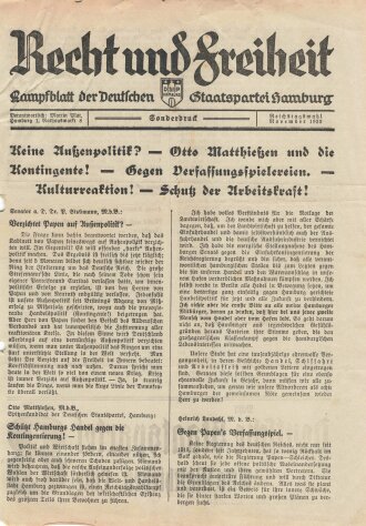 Deutsche Staatspartei, Liste 8, Flugblatt...