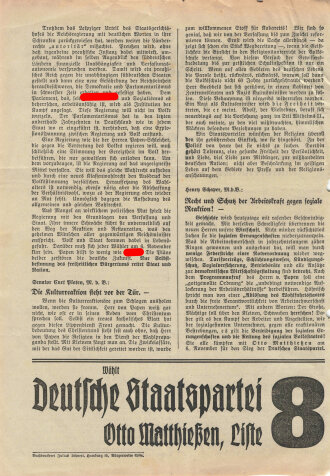 Deutsche Staatspartei, Liste 8, Flugblatt...