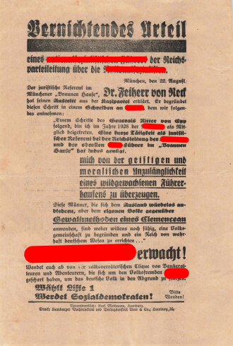 SPD, Liste 1, Flugblatt "Drei Führer", Hamburg, Reichstagswahl September 1930, ca. DIN A5, guter Zustand