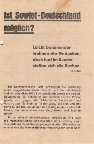SPD Flugblatt/Broschüre "Ist Sowjet-Deutschland...