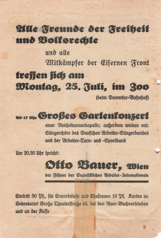 SPD, Liste 1, Flugblatt "Jetzt weht ein anderer Wind", Hamburg, Reichstagswahl Juli 1932, ca. DIN A4, handschriftl. Notiz, gelocht, geklebt, leicht verschlissen