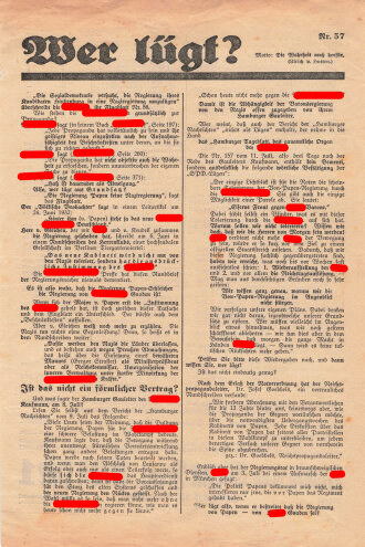SPD/Eiserne Front, Liste 1, Flugblatt "Wer lügt?", Nr. 57, Hamburg, Reichstagswahl Juli 1932, ca. DIN A4, gelocht, guter Zustand