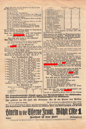 SPD/Eiserne Front, Liste 1, Flugblatt "Wer lügt?", Nr. 57, Hamburg, Reichstagswahl Juli 1932, ca. DIN A4, gelocht, guter Zustand