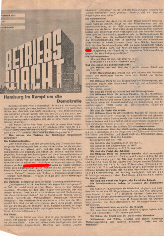 SPD Flugblatt "Betriebswacht", Nr. 10, September 1931, Hamburg, ca. DIN A4, guter Zustand