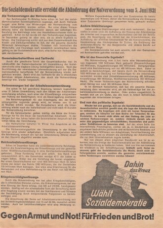 SPD, Liste 1, Flugblatt "Gegen Armut und Not! Für Frieden und Brot!", Hamburg, Reichstagswahl September 1930, ca. DIN A4, guter Zustand