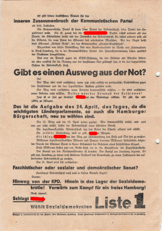 SPD, Liste 1, Flugblatt "Hitlers Niederlage -...