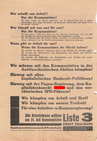 KPD Flugblatt "Wann gibt es Arbeit für...