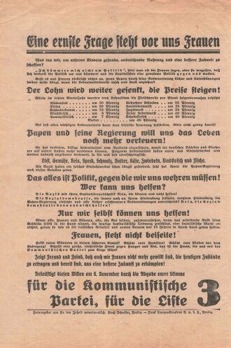 KPD Flugblatt "Frauen, denkt an eure Familien, denkt...