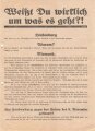 DNVP/Stahlhelm Flugblatt, "Weißt du wirklich um was es geht?", Hindenburg, Duesterberg, Hamburg, Reichspräsidentenwahl 1932, ca. DIN A4, gelocht, gefaltet, sonst guter Zustand