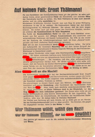 Flugblatt, "Wer soll Präsident werden?",...