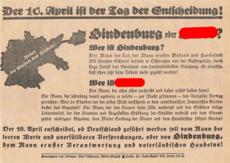 Flugblatt, "Hindenburg oder Hitler?",...