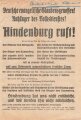 Christlich-sozialer Volksdienst, Flugblatt, "Hindenburg ruft!", Reichspräsidentenwahl 1932, ca. DIN A4, gelocht, sonst guter Zustand