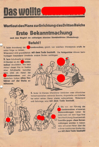 Flugblatt, "Das wollte Adolf Hitler!", Hamburg, Reichspräsidentenwahl 10. April 1932, 2 lose Blätter, 4 Seiten, ca. DIN A4, gelocht, gefaltet, sonst guter Zustand