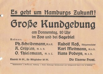 Eiserne Front, Flugblatt, "Es geht um Hamburgs...