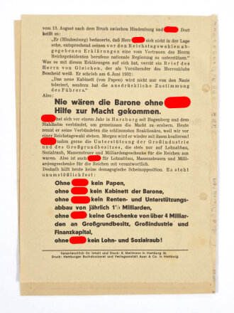 SPD, 6 zusammengeklebte Flugblätter zur Reichstagswahl im November 1932, Hamburg, ca. DIN A5, gelocht, leicht wellig, sonst guter Zustand