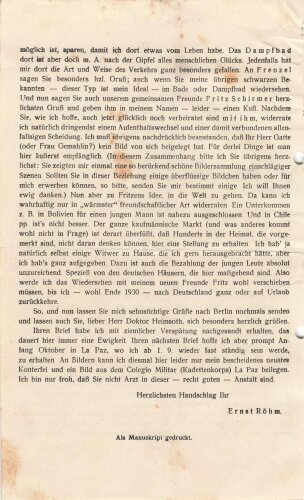 Flugblatt, "Die anormale Veranlagung des Hauptmanns Ernst Röhm", Briefe von Ernst Röhm abgedruckt, hrsg. v. Dr. Helmuth Klotz, Berlin-Tempelhof, März 1932, 8 lose Blätter, ca. DIN 5, gelocht, leicht fleckig, sonst guter Zustand