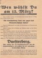 DNVP/Stahlhelm Flugblatt, "Wen wählst du am 13. März?", Duesterberg, Hamburg, Reichspräsidentenwahl 1932, ca. DIN A4,  gefaltet, sonst guter Zustand