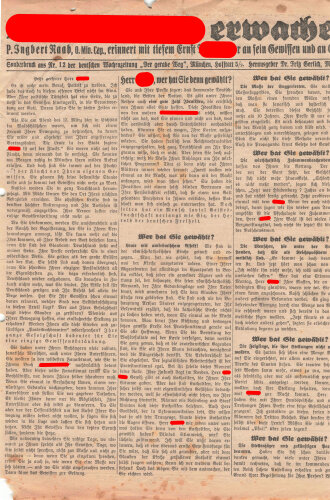 Flugblatt, "Adolf Hitler erwache", Sonderdruck aus Wochenzeitung "Der gerade Weg" Nr. 12, München, ca. DIN A4,  leicht verschlissen