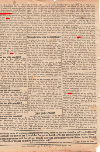 Flugblatt, "Adolf Hitler erwache", Sonderdruck aus Wochenzeitung "Der gerade Weg" Nr. 12, München, ca. DIN A4,  leicht verschlissen