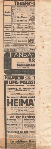 Zeitungsausschnitt als Flugblatt, "Der Tag der Eisernen Front", Hamburger, 15. Januar 1932, ca. DIN 5, geklebt, fleckig