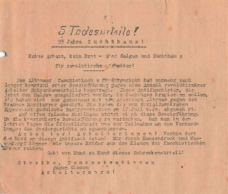 Proletarisches Flugblatt, "5 Todesurteile", Hamburg-Altona, ca. DIN A5, gelocht, fleckig, sonst guter Zustand