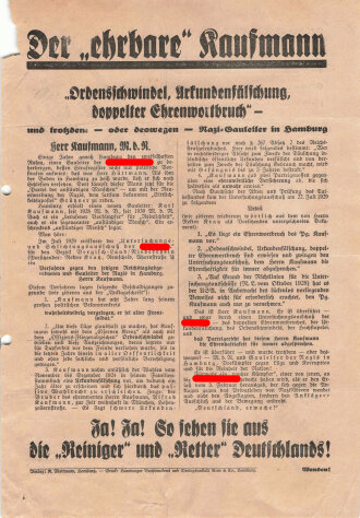 SPD Flugblatt "Der ehrbare Kaufmann", Hamburg,...