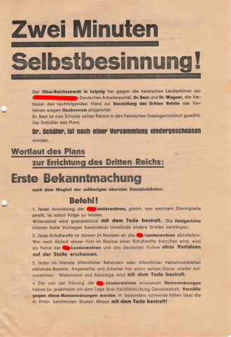 SA Flugblatt "Zwei Minuten Selbstbestimmung!",...