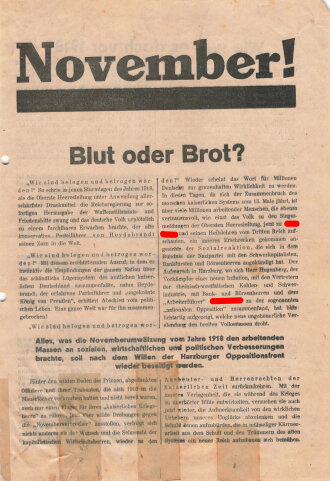 Proletarisches Flugblatt, "November! Blut oder...