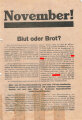 Proletarisches Flugblatt, "November! Blut oder Brot?", ca. DIN A4, gelocht, fleckig, geklebt