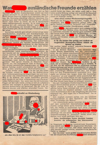 Flugblatt "Hitler Reichspräsident? - Unmöglich!", Angestellten-Beobachter, Nr.1, Hamburg, März 1932, Reichspräsidentenwahl 1932, 2 lose Blätter, 4 Seiten, ca. DIN A4, gelocht, geklebt