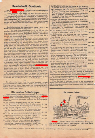 Flugblatt "Hitler Reichspräsident? - Unmöglich!", Angestellten-Beobachter, Nr.1, Hamburg, März 1932, Reichspräsidentenwahl 1932, 2 lose Blätter, 4 Seiten, ca. DIN A4, gelocht, geklebt