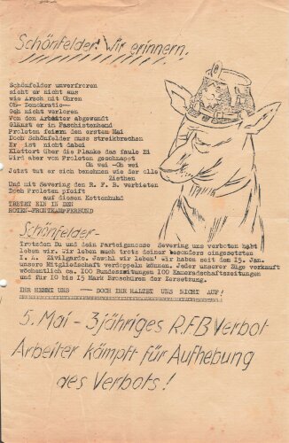 Roter Frontkämpfer Bund, Flugblatt "Schönfelder wir erinnern", ca. DIN A4, gelocht, leicht verschlissen