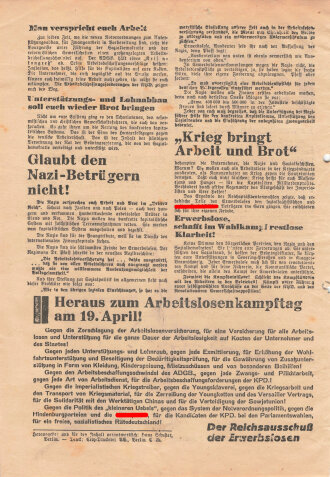 KPD/Reichsausschuß der Erwerbslosen, Flugblatt...