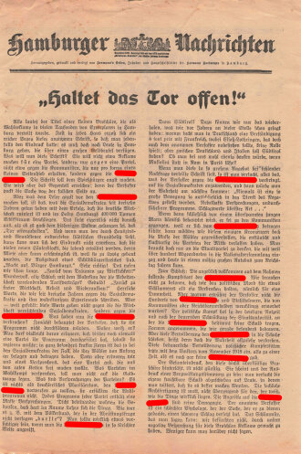 Flugblatt "Haltet das Tor offen!", Sonderdruck Hamburger Nachrichten, ca. DIN A4, gefaltet, guter Zustand